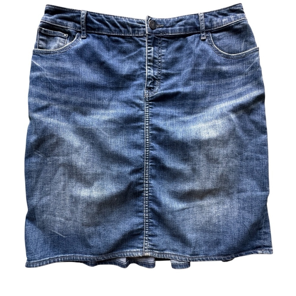 ANTHROPOLOGIE Pilcro Letterpress  Women’s Denim Skirt 28  Back Ruffle Pleat Y2K
